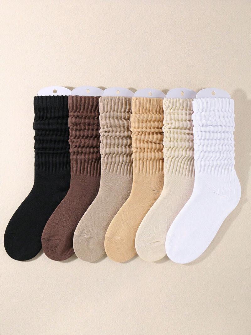 6 Pairs Women's Solid Crew Socks, Multi-pack Soft Comfy Breathable Mid-calf Socks for Daily Wear, Socks for Women, Lady's Fall & Winter  Hosiery
