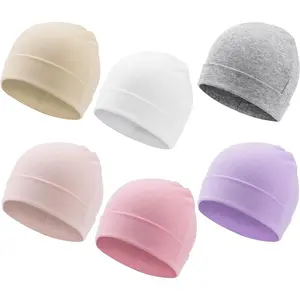 6 Pack Baby Beanie Hats  Unisex Infant Toddler Cotton Beanie Newborn Hospital Hat  Boys Girls 0-6 Months