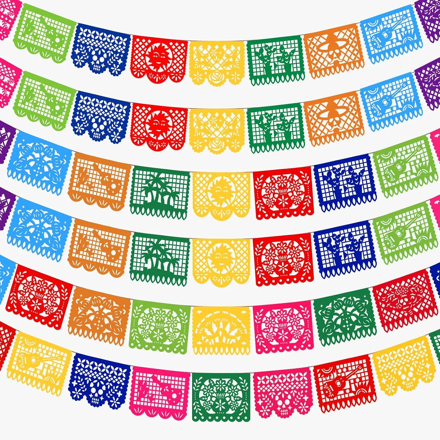 6 Pack Mexican Party Banner  Set, 108 FT Long Plastic Papel Picado Fiesta Decorations, Cinco de Mayo & Day of the  Dia De Los Muertos Banner, Large Party Banner for Backyard Restaurant Classroom Event Decor