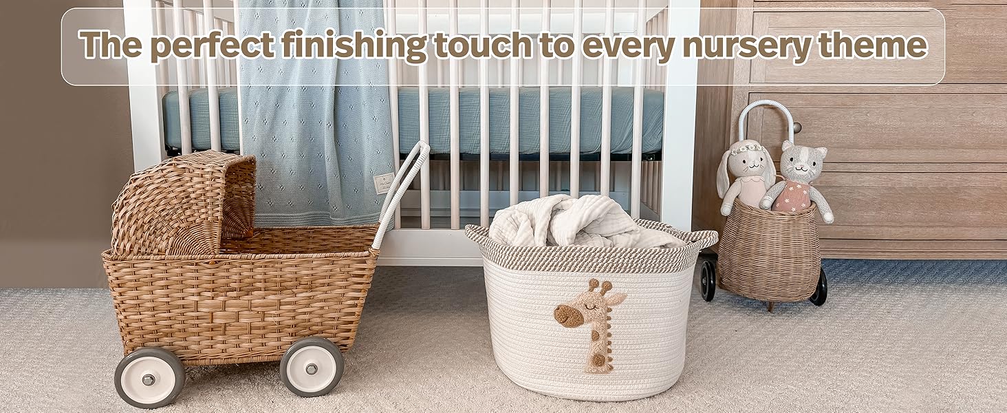 SUNDAY MIRTH Giraffe Storage Basket for Nursery – Large 15"x11" Cotton Rope Bin with Soft Felt Animal Patch – Toy Organizer, Baby Laundry Hamper, Diaper & Towel Holder – Foldable, Washable & Baby-Safe