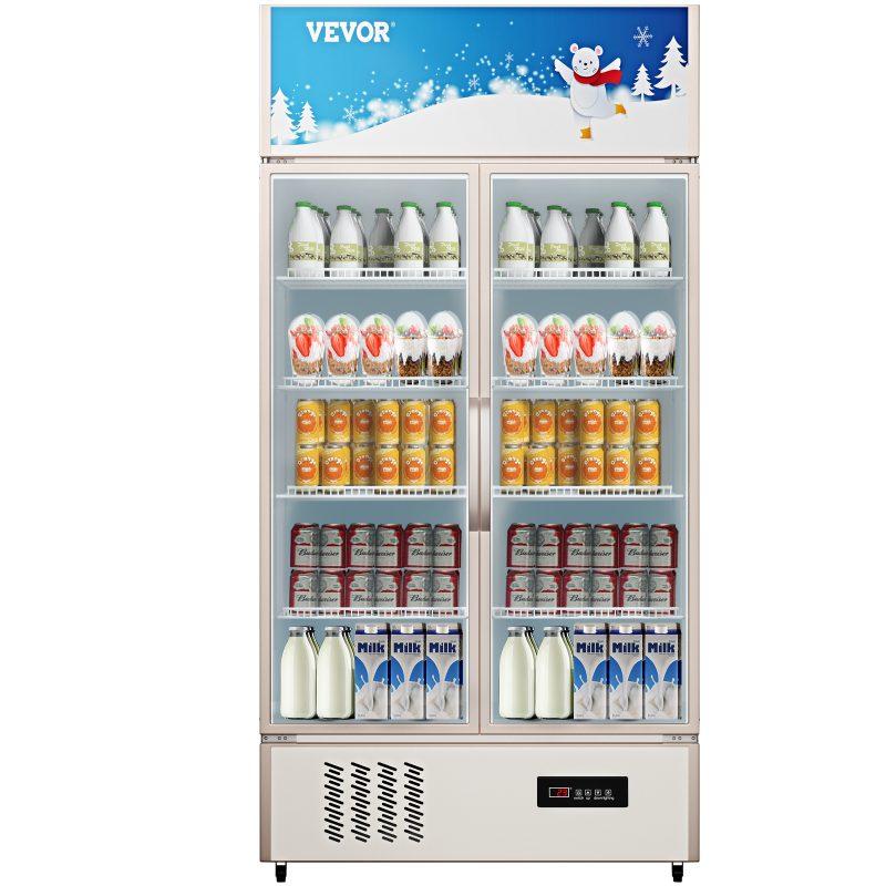 VEVOR Commercial Refrigerator, Display Fridge Upright Beverage Cooler, Glass Door with LED Light for Home, Store, Gym or Office, (23 cu. ft. Double Swing Door)
