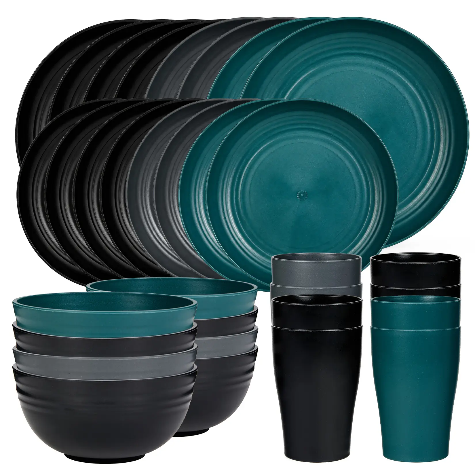 Garvee 32-Piece Wheat Straw Dinnerware Set for 8 – Shatterproof Lightweight Plates Bowls & Cups – Microwave Dishwasher Freezer Safe – Stackable Eco-Friendly Tableware for Everyday Use Camping Parties
