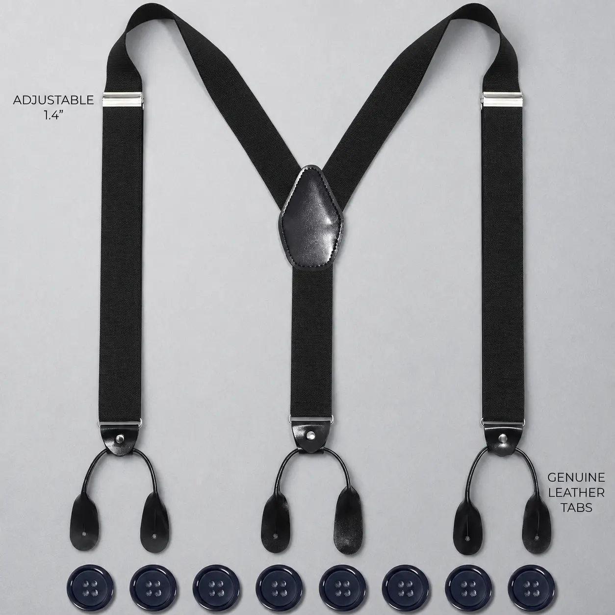 Heavy Duty Y-Back Button Suspenders for Men, 1.4" Wide Adjustable Elastic Tuxedo Braces with Premium Genuine Leather Button Ends