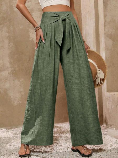 Stylish Women's Loose-Fitting High Waist Wide Leg Pants with Bow, Elegant All Seasons Casual Trousers for Office & Daily Wear Loose Legged Pants