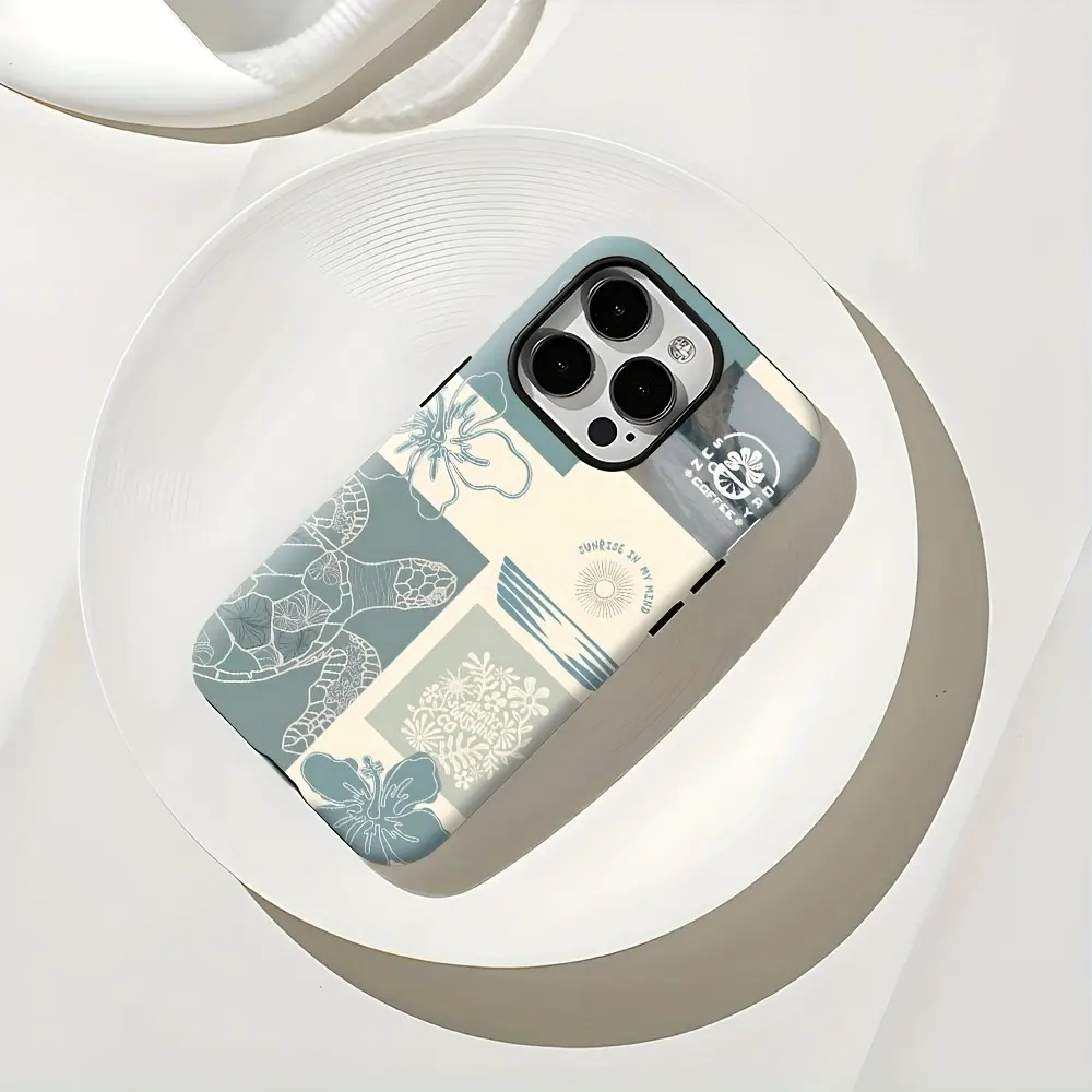 Island sea turtle collage-style case; a durable, shock-absorbing, glossy 2-in-1 phone case compatible with iPhone (17 through 11/X), Samsung, and other series—perfect as a holiday gift for friends or family.