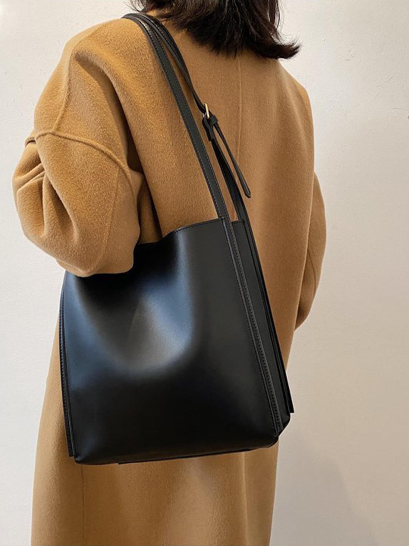 Women's Solid Color Shoulder Bag, Fashionable Large Capacity Tote Bag for Work & Daily Used, Casual Trendy Versatile High-quality Daily Commuting Bag