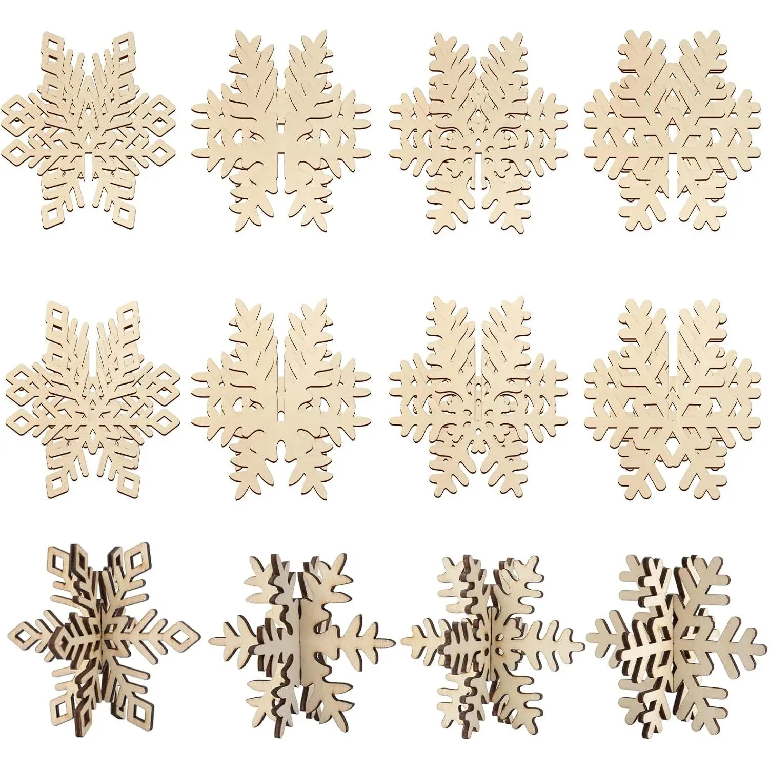 DIY  Snowflake  Crafts to , Paintable Unfinished Wooden Slices for Craft, Winter Snowflakes Cutouts Ornaments for Painting Decorations (24 PCS)