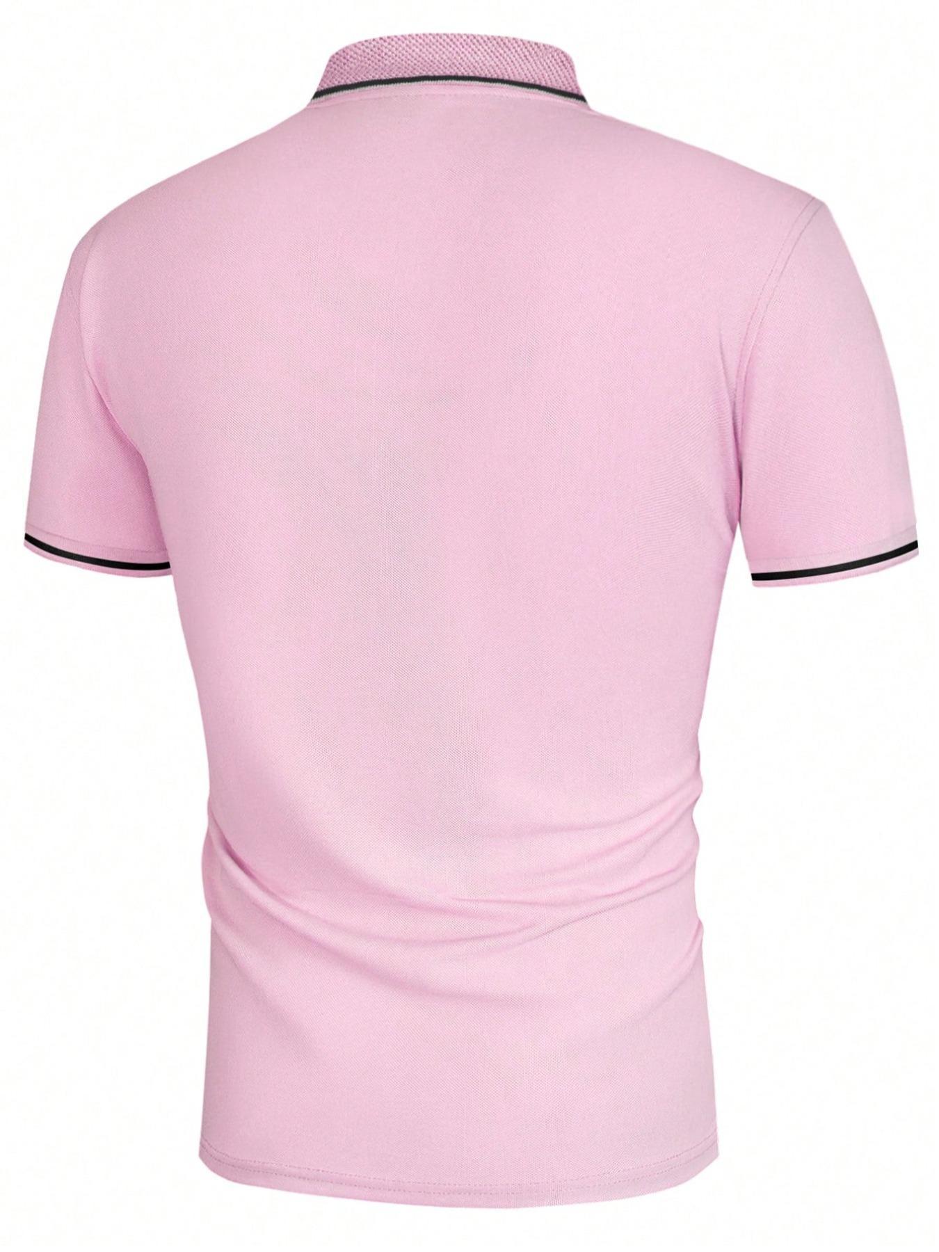 Men's Regular Fit Contrast Binding Short Sleeve Polo Shirt, Casual Solid Button Front Top for Summer, Fashion Men's Clothes for Daily Wear