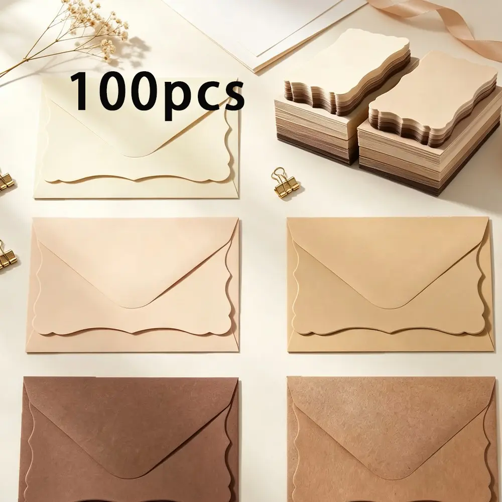 100pcs 5 Color Random Envelope and Card Set, Perfect for Gifts, Party Invitations, Valentine's Day, Thanksgiving, Christmas, New Year