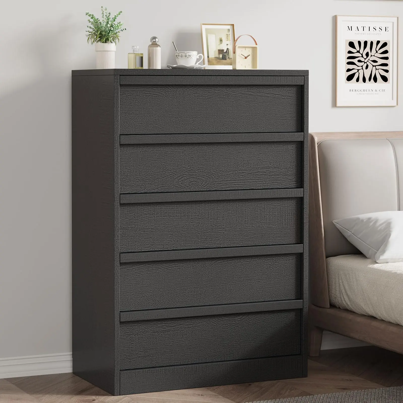 43.3" Tall 5-Drawer Dresser for Bedroom, Freestanding Wooden Chest with Deep Drawers, Horizontal Closet Organizer for Living Room & Entryway