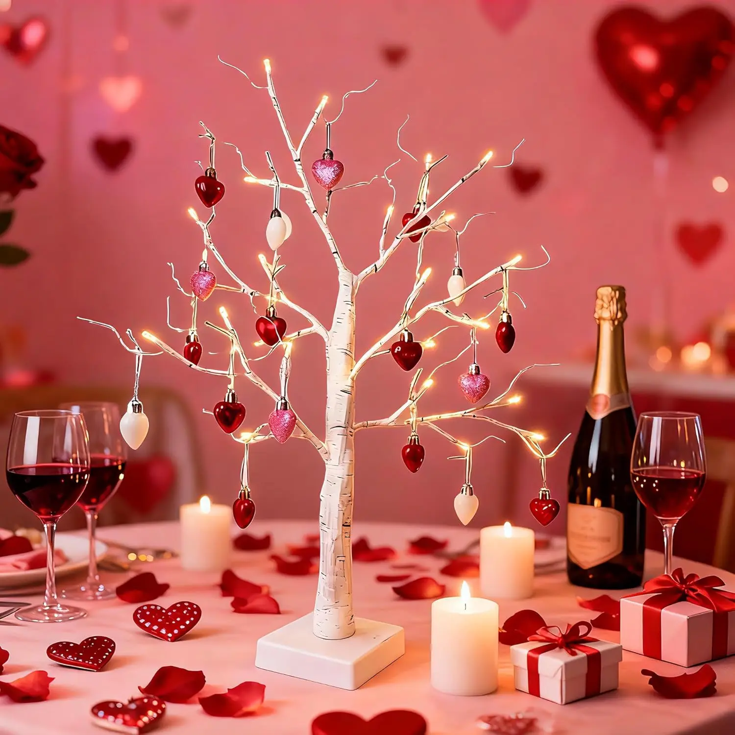 20ct 1.18 Inch Mini Christmas Tree Ornaments Decorations |  Red White Heart Shaped Ornaments Set for Tree,Baubles for Valentines Day,  Day,Wedding & Anniversary Party Decor