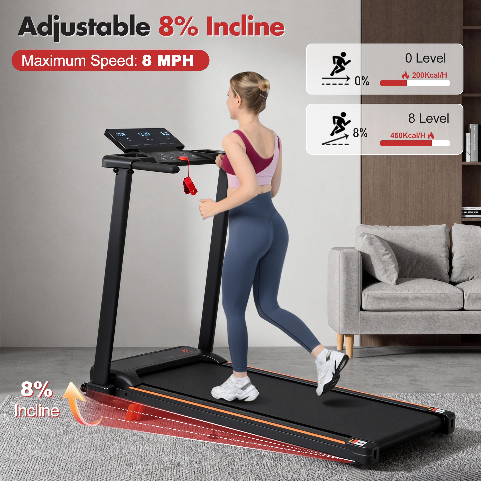 3.0HP Foldable Treadmill with 8% Incline, 40.94x14.17 Inch Anti-Slip Running Belt, Double Shock Absorption, 1–8 MPH Speed, 12 Preset Programs, 265LBS Capacity, Quiet Home Office Fitness Running Machine