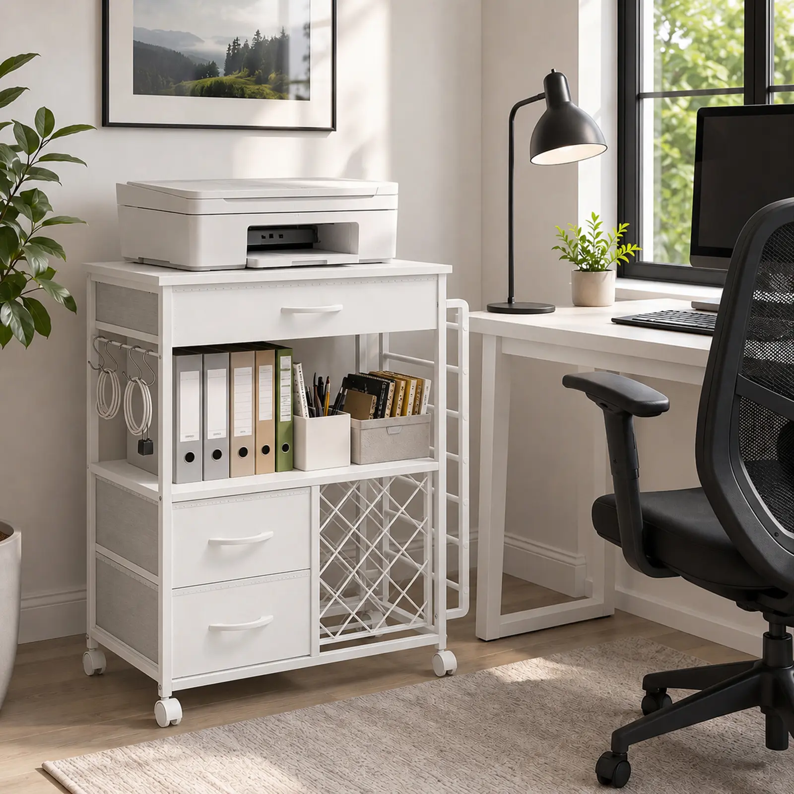 Rolling Storage Cart with 3 Fabric Drawers – Mobile Craft Cart Workstation, Utility Organizer Table for Home Office Bedroom Art Supplies