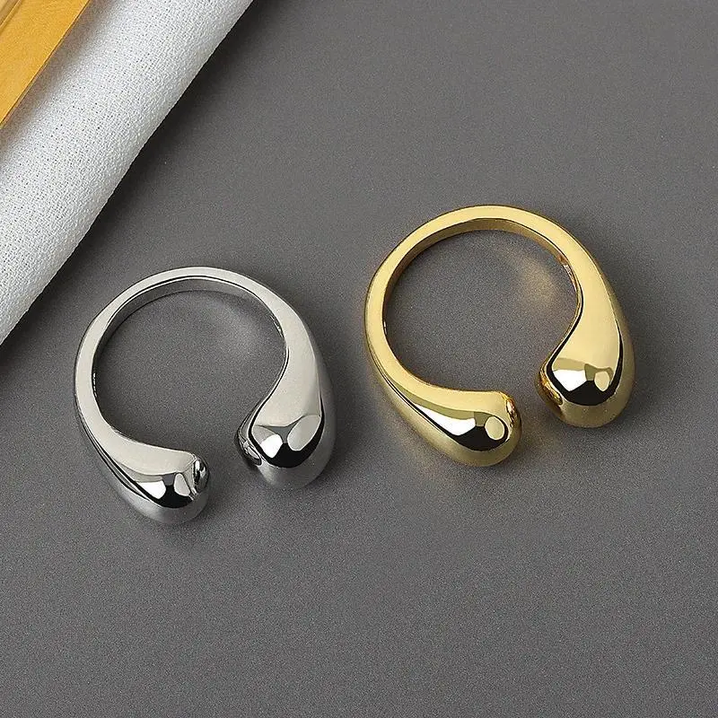 Geometric Water Drop Open Ring Minimalist Gold Plated Metal Cuff Adjustable Dainty Rings for Women Girls Fashion Jewelry Gift