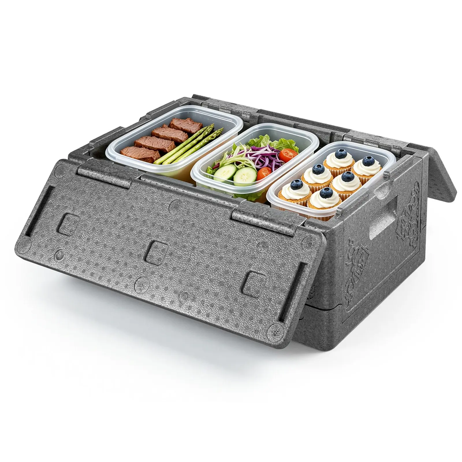 VEVOR Collapsible Insulated Food Warmer Containers, 40 Qt Non-Electrical Thermal Carrier, Sturdy Lightweight EPP Hot Box, Lunch Boxes for Catering, Delivery, Keeps Warm/Cold 4 Hours (Gray)