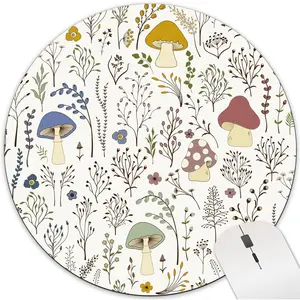 White Mushroom Cute Round  Pad  Preppy Circle Mousepad Desk Mat Aesthetic Women Girl Office Pretty Small Medium Accessories  Laptop  Travel Decorative Gaming Washable
