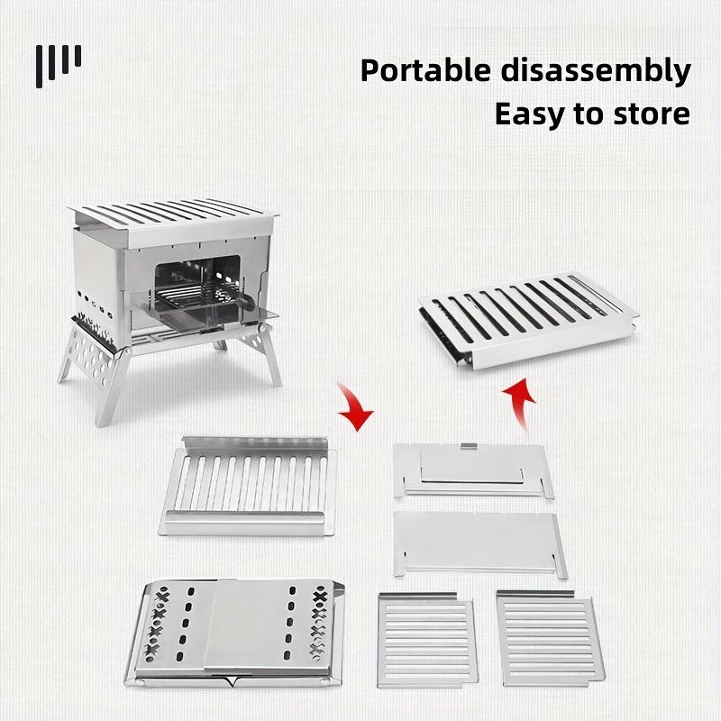 Outdoor Stainless Steel Card Grill, Camping Mini Detachable Portable Wood Stove, Picnic Charcoal Card Stove