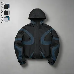 Splicing arc-shaped contrasting workwear jacket, outdoor hard shell hooded silhouette assault jacket