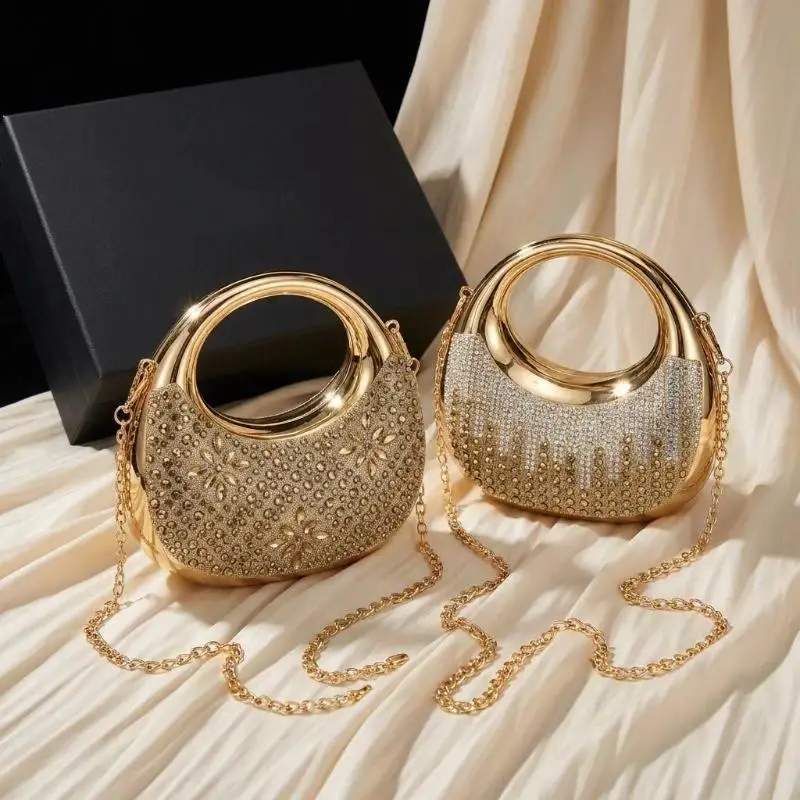 New Fashion Rhinestone Purses And Handbags Mini Golden Evening Bag Luxury Shoulder Bags Funny Party Wedding Acrylic Clutch Purse