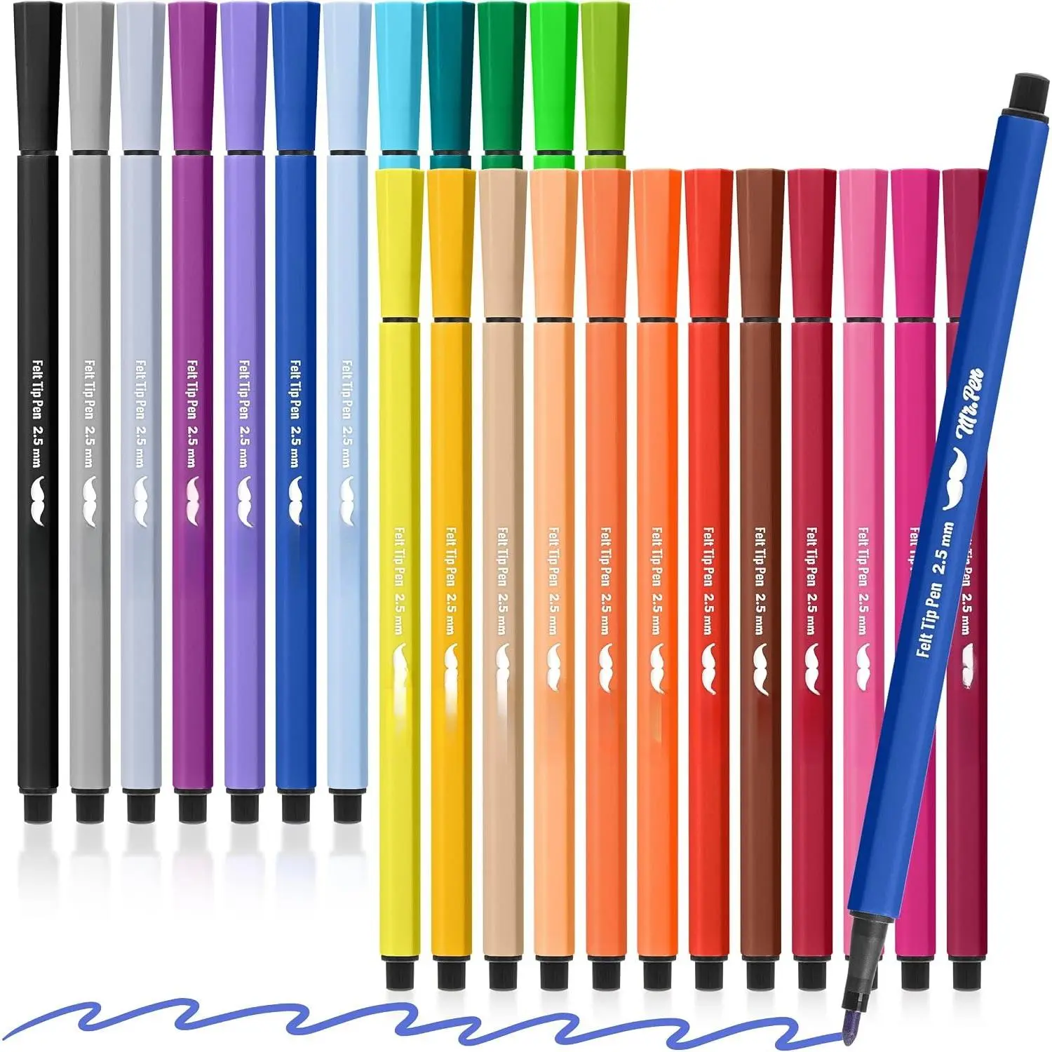 - Felt Tip Markers,  Colors, 24 Pack, 2.5 mm |  Journaling Markers, Bold Point Felt Tip s, No Smear, Quick Dry,  for Journaling, Underlining