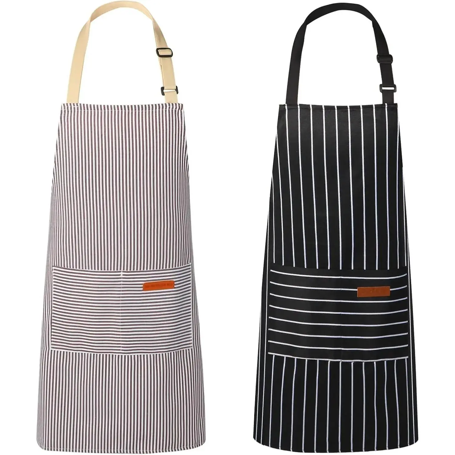 2 Pack Comfortable Kitchen Aprons - Unisex One-Size Chef Aprons with 2 Pockets, Adjustable Neck Drawstring Tie, Polyester-Cotton Blend, Ideal Gift for Men Women Cooking