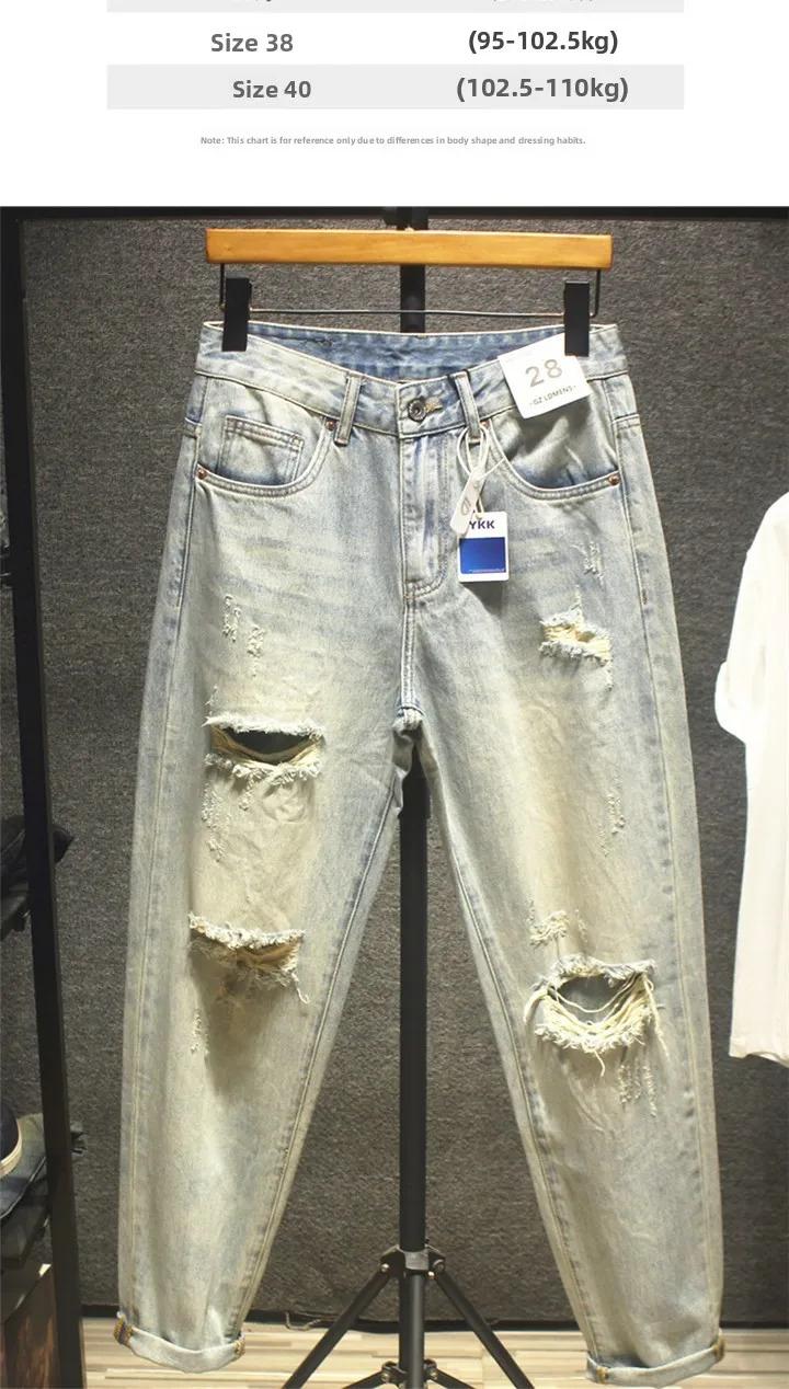 Summer Light Wa American Loose Straight Leg Jeans Men's Premium Waed Hole Trendy Harlan Pants mid Waist Long Trousers