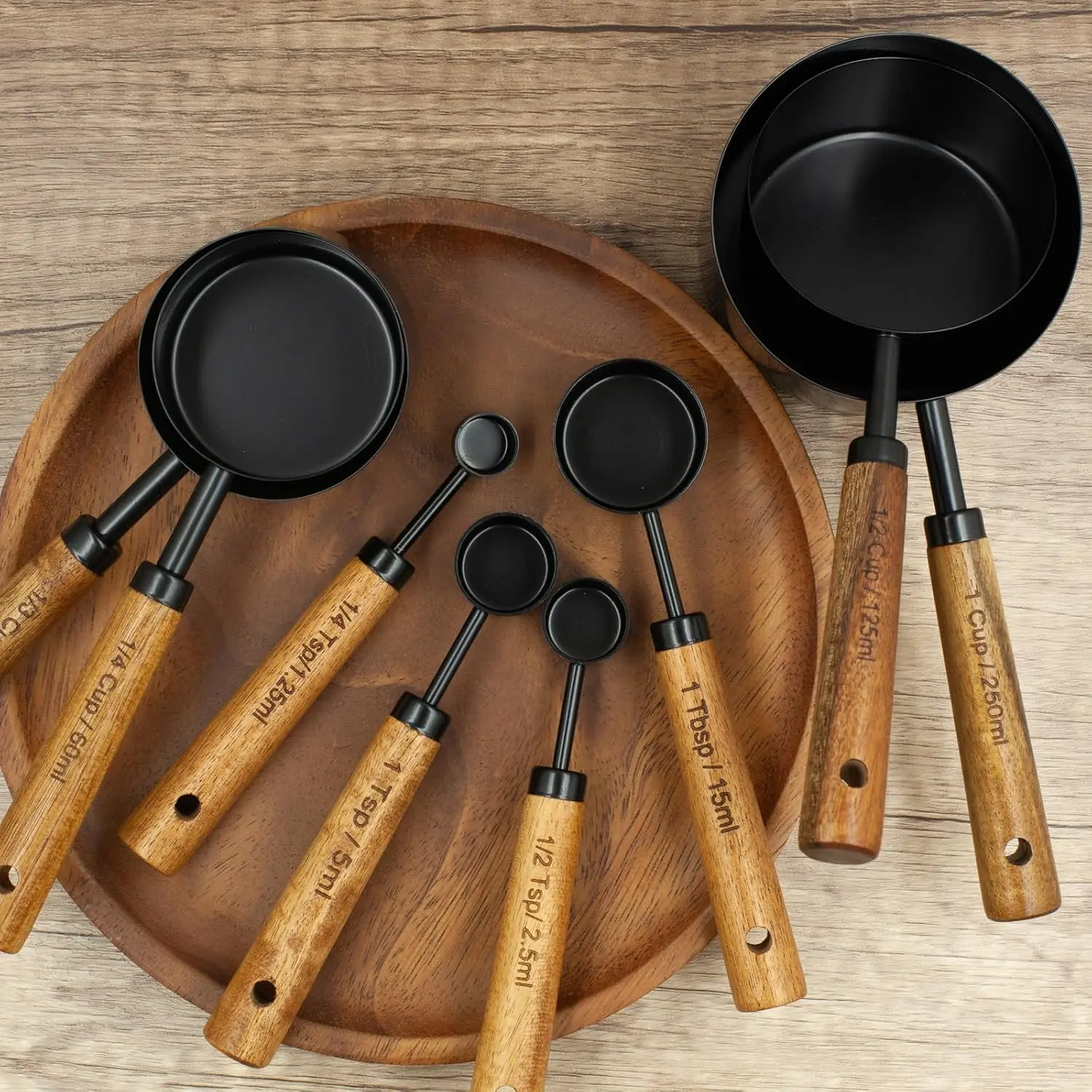 Wooden Handle Stainless Steel Measuring Cups Set, 4/8 Count Multi-Functional, Dishwasher Safe, Kitchen Essential Tools