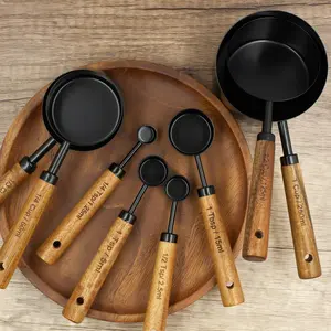 Wooden Handle Stainless Steel Measuring Cups Set, 4/8 Count Multi-Functional, Dishwasher Safe, Kitchen Essential Tools