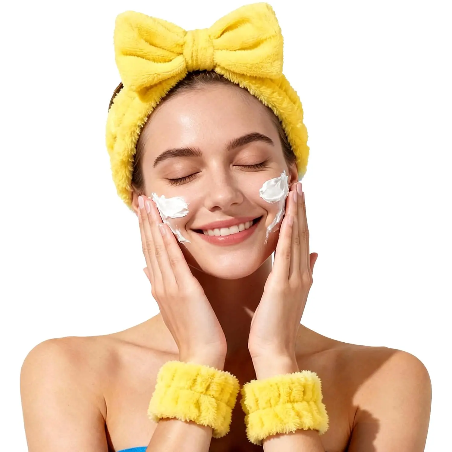 Skincare Headband and  Washing Wristband Set  hair band for Makeup, Shower -Yellow,3 Pack