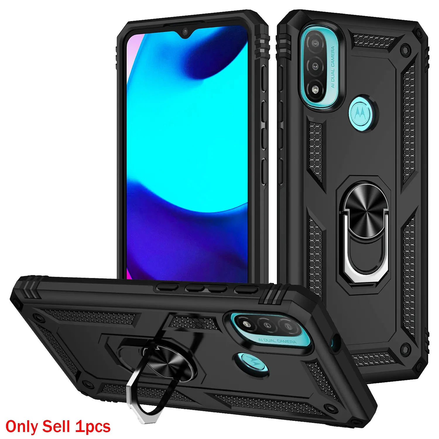 Case for Motorola Moto E20/E30/E40/Lenovo K14 Plus, Dual Layer Shockproof, 360° Rotatable, Magnetic Metal Ring Stand, Durable for Motorola Moto E20/E30/E40/Lenovo K14 Plus Phone Case