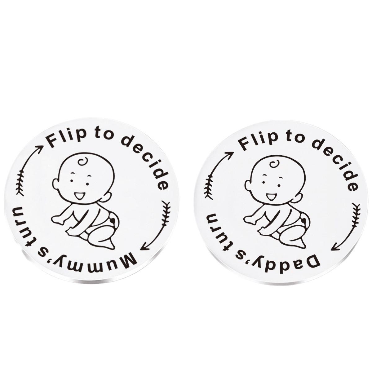 Creative Newborn Decision Coin Keychain Stainless Steel Baby Keepsake, Funny Parenting Decision Maker Coin Bag Charm, Baby Shower Gift for New Parents, Cute Baby Keychain Keepsake, Viral Gift Idea