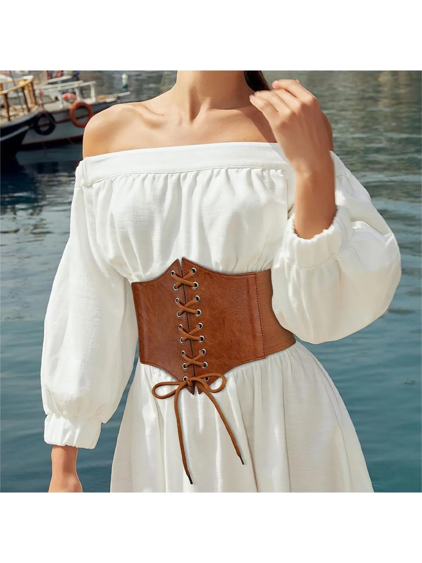 Retro lace elastic waistband for women's girls and teenagers, tight corset waistband, wide waistband suitable for school dresses, Waistband Belt