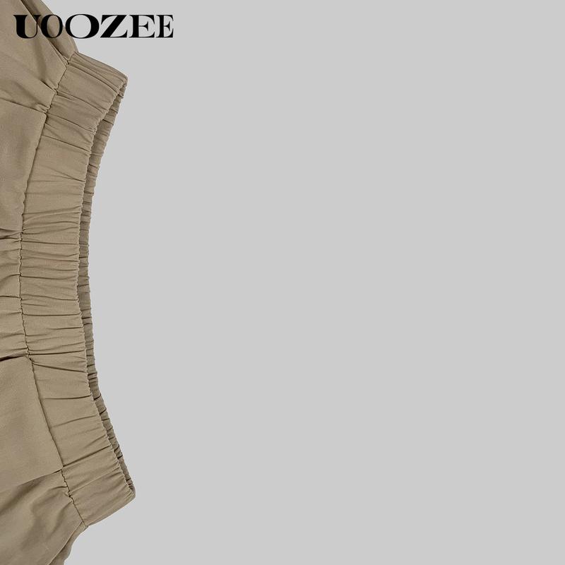UOOZEE Women's Khaki Loose Multicolor Cropped&Long Trousers 100% Cotton Soft Summer&Autumn/Winter Comfortable Breathable Fabric Elastic Waistband Lantern Pants with Pockets Casual Style Bottoms Outfit Minimalist Spring Basic teacher outfits
