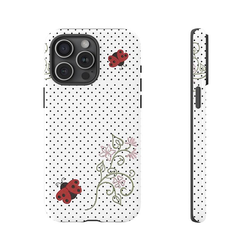 Polka Dot Ladybug Pattern Phone Case , Shockproof Rugged Cover Dual Layer Soft TPU Hard Bumper Shell for iPhone 7 8 X XR 11 12 13 14 15 16 17 Pro Max Plus Air, Cute Y2K Art Style, Kawaii Floral