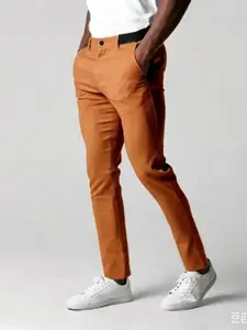 Men's High Elasticity Casual Business Pants, Slim-Fitting Ankle-Length Trousers, Button Fly, All Seasons, Office Wear, Multiple Colors