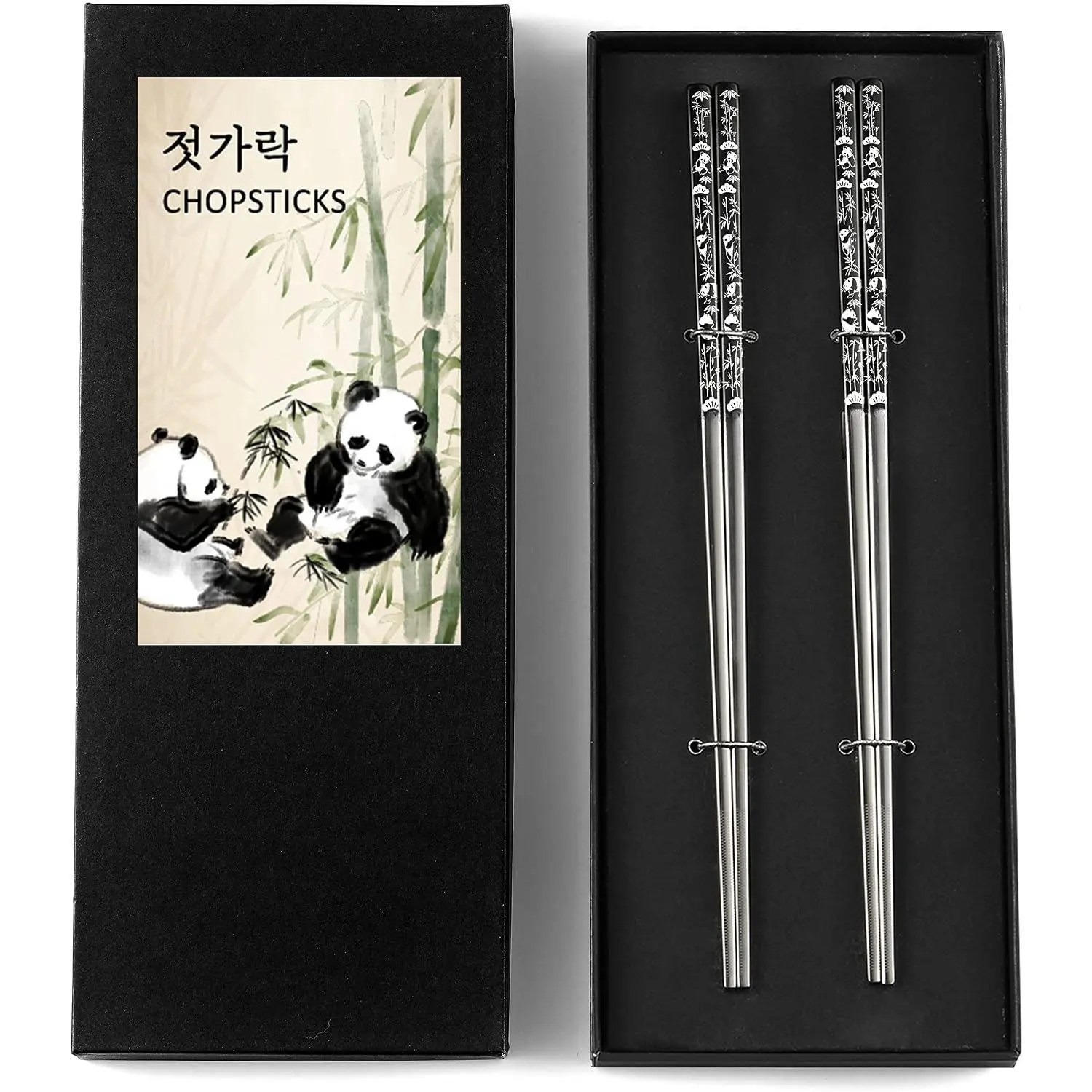 Panda Black Chopsticks Metal Chopsticks  Designed In   Style Stainless Steel 316 18/10 Non-Slip Dishwasher Safe (Black - 2 Pairs)