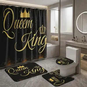 4pcs Queen King Gold Crown Shower Curtain Set, Black Sparkle Royal Bathroom Decor, Glam Luxury Festival Vibes, TikTok Shop Trendy Home Decor, Bathroom Upgrade Essential