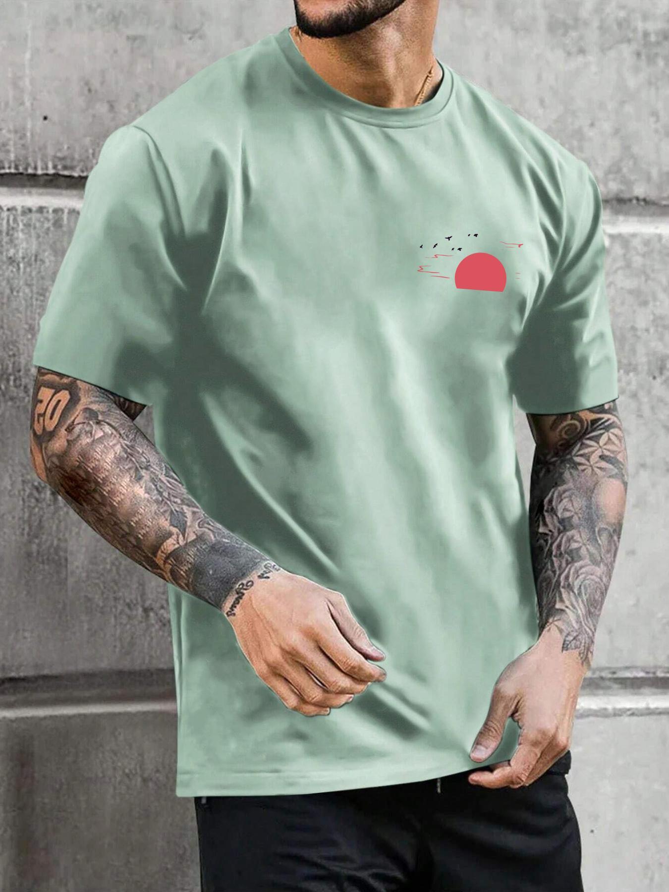 Men's Cartoon Graphic Print Round Neck Tee, Summer Outfits 2024, Summer Clothes Loose Casual Short Sleeve T-shirt for Summer, Casual Style Tee, Men Clothing for Daily Wear