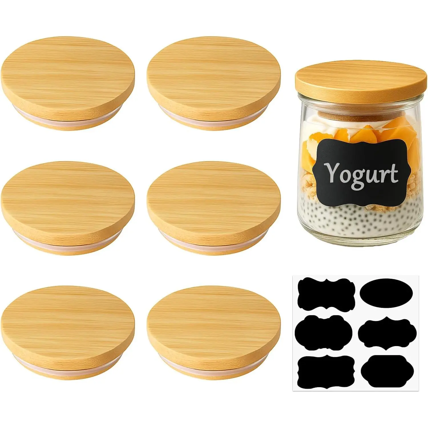 6 Pack  Yogurt Jar  with  Sealing Rings and Label for 5 oz Glass Jars,  Canning