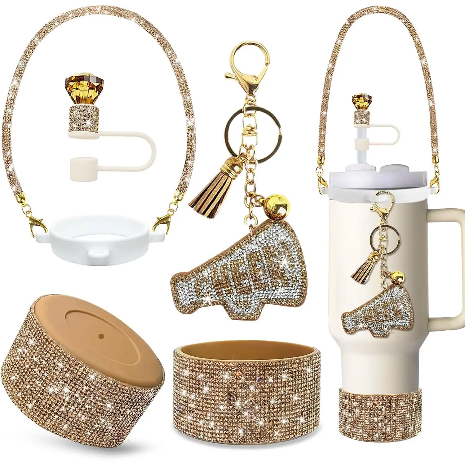 6 count Glitter Accessories Set for  Tumbler 20&30 Oz,  Handle Strap, Straw Covers,  Boot