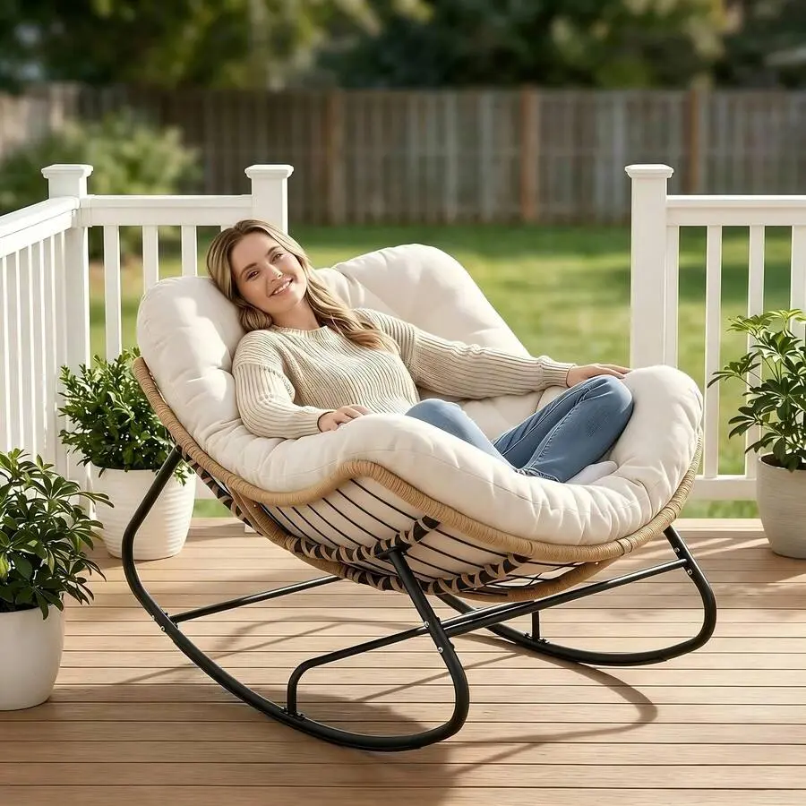 Extra-Large Outdoor Seating Collection - Skin-Friendly, Comfortable Rocking Designs with Thickened Cushions, Including Egg Chairs & Royal Papasan Chairs, Ideal for Patios, Papasan Chair