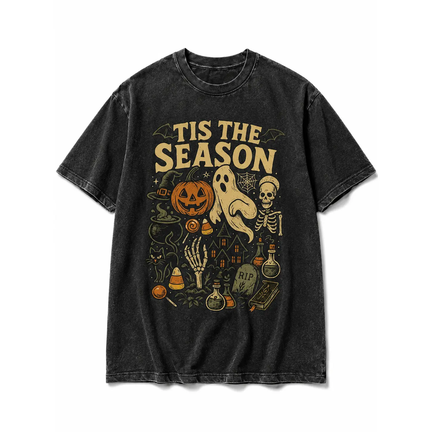 Pumpkin Ghost Graphic Tee, Tis' the Season Halloween Shirt,  Retro Halloween Style, Vintage Halloween Aesthetic, Women's Halloween Gift