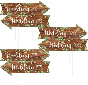6 Pcs Wedding Direction Road Arrow Sign for Ceremony and Reception Wedding This Way Yard Signs with Stakes 15.7x5.5 In Double Sided Printed Waterproof Stand for Lawn Outdoor Rustic Decor