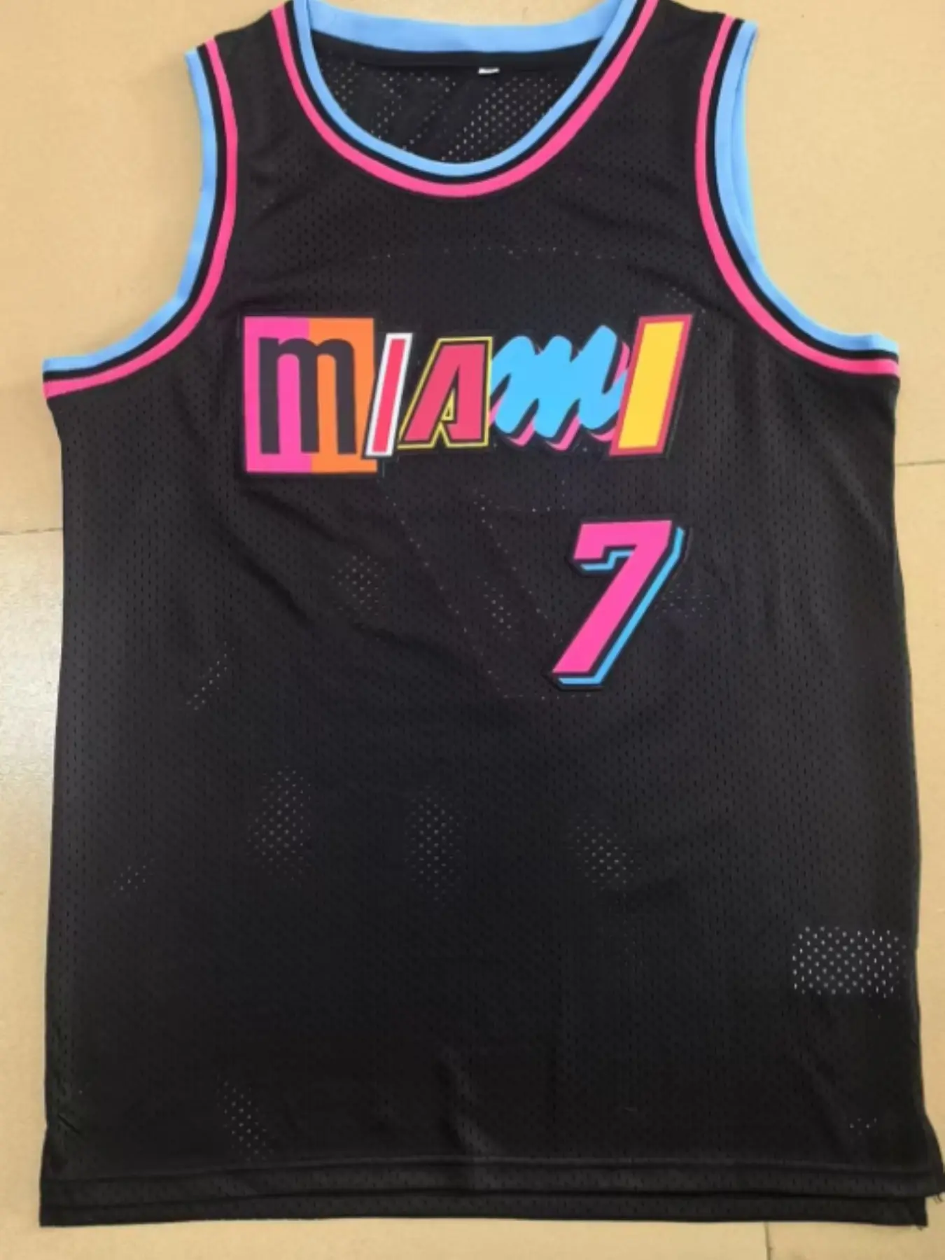 7-Number Fashion Embroidered Jersey Mesh Breathable Miami, Number Embroidery, Sporty Style, Sleeveless, All Seasons, Eyelet Embroidery Design