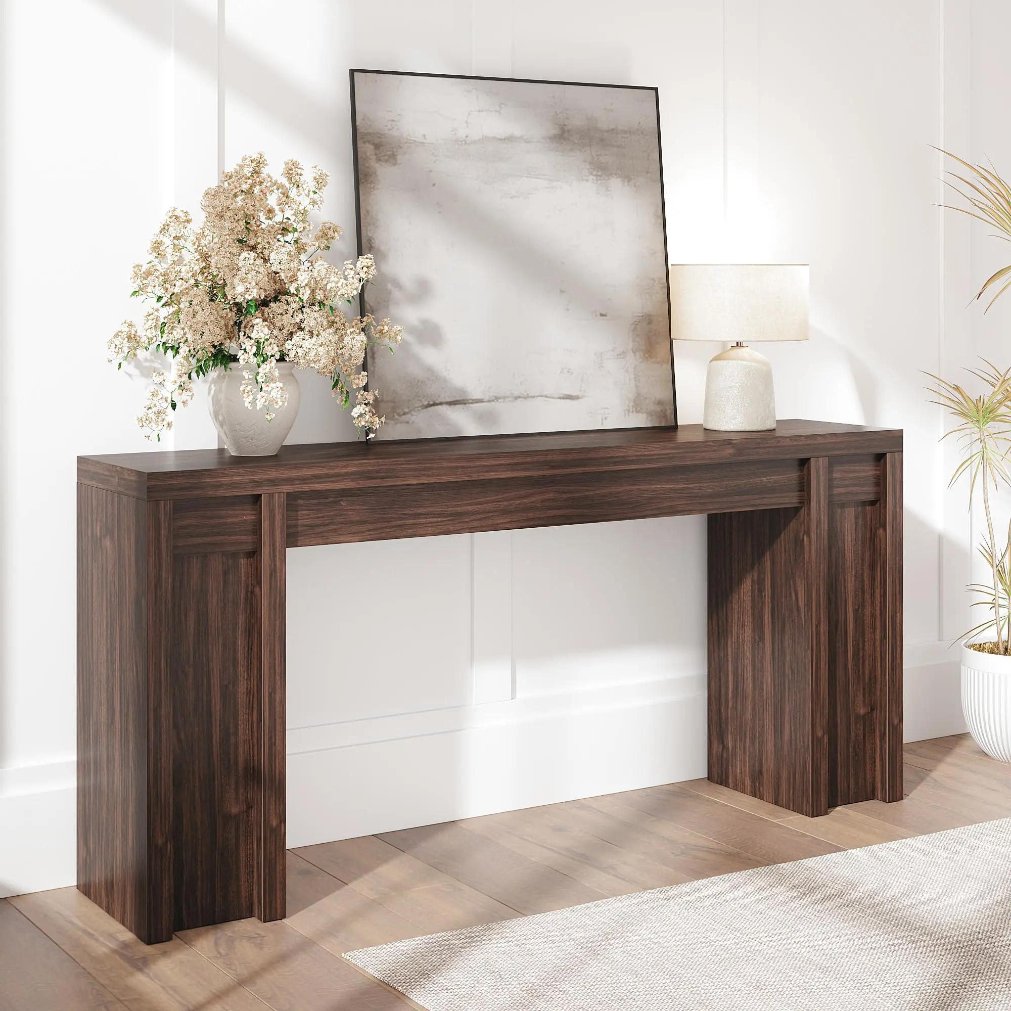 Garvee 70.9-Inch Thick Wooden Farmhouse Console Table, Walnut Entryway Piece for Living Room Decor, Sofa Back Table