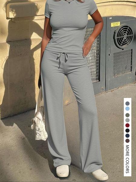 Two-piece Set Women's Solid Top & Pants, Elegant Fashion Casual Set for Daily Outdoor Wear, Women Clothes for Summer,Two-piece Set Women's Solid Top & Pants, Elegant Fashion Casual Set for Daily Outdoor Wear, Women Clothes for Summer,Airport Outfit