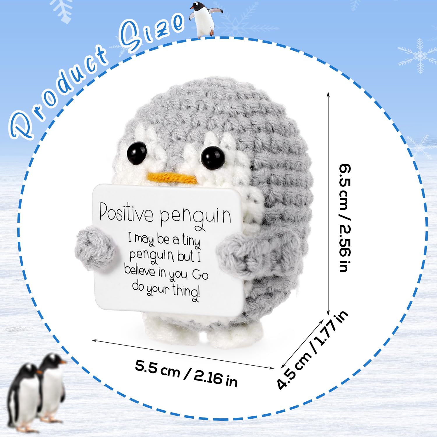 Positive Penguin Decorative Ornament, 1/8 Counts Funny Knitted Penguin Ornament with Positive Card, Cute Positive Penguin Crochet Decorative Ornament
