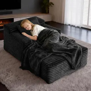 Aobtkel Small Chaise Lounges,Compressed Modular Chaise Lounge Sofa, Striped Corduroy Memory Foam Daybed, Single Lazy Floor Couch for Living Room Bedroom On-Site