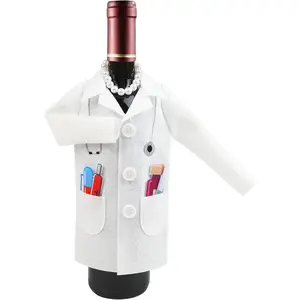 LOMIMOS White Wine Women Doctor Coat, Felt Ceremony Wine Wrapping Cover with Syringe Capsules Necklace for Graduation Retirement Medical Practitioner