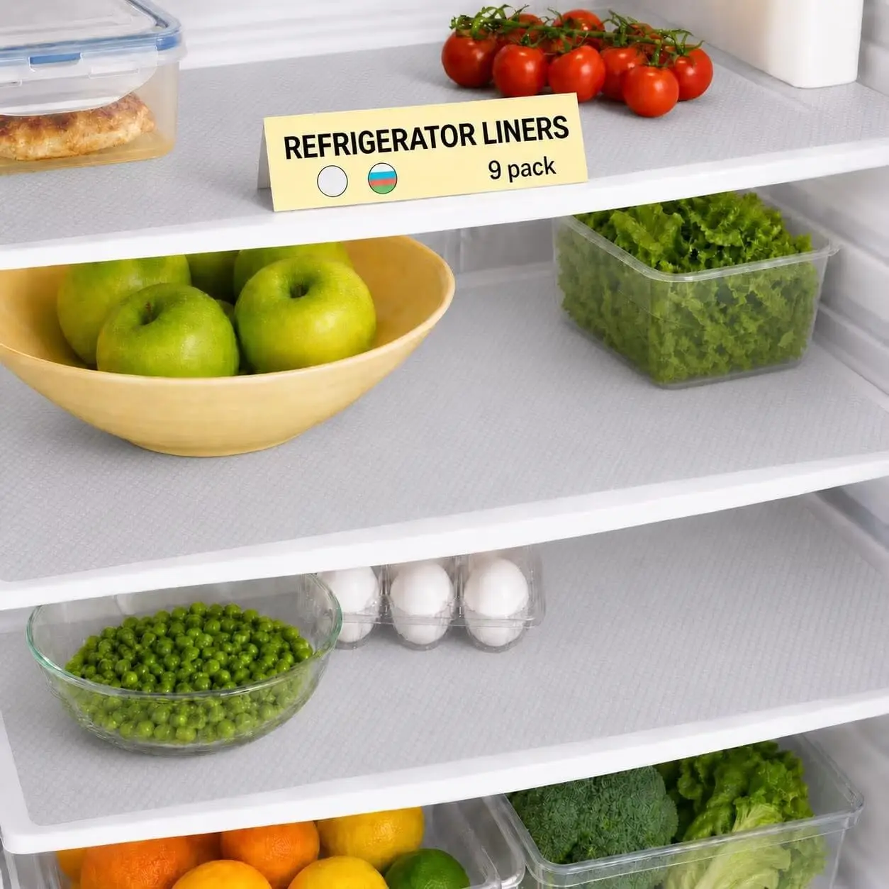 9 Pack Washable  Fridge Liners and Drawer Mats, Refrigerator Shelving Pads in White